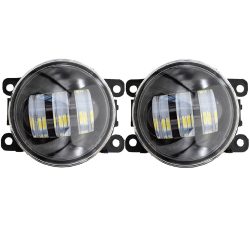 Set 2 proiectoare ceata LED Dacia, Renault, Nissan lumina alb+galben, diamentru 3" / 90mm, 30W, 12/24V, carcasa plastic, mufa H11, H8 - FG-PWY