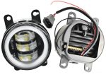   Set 2 proiectoare ceata LED Dacia, Renault, Nissan cu angel eyes, lumina alb+galben, diamentru 3" / 90mm, 30W, 12/24V, carcasa aluminiu, mufa H11, H8 - FG-AWYD